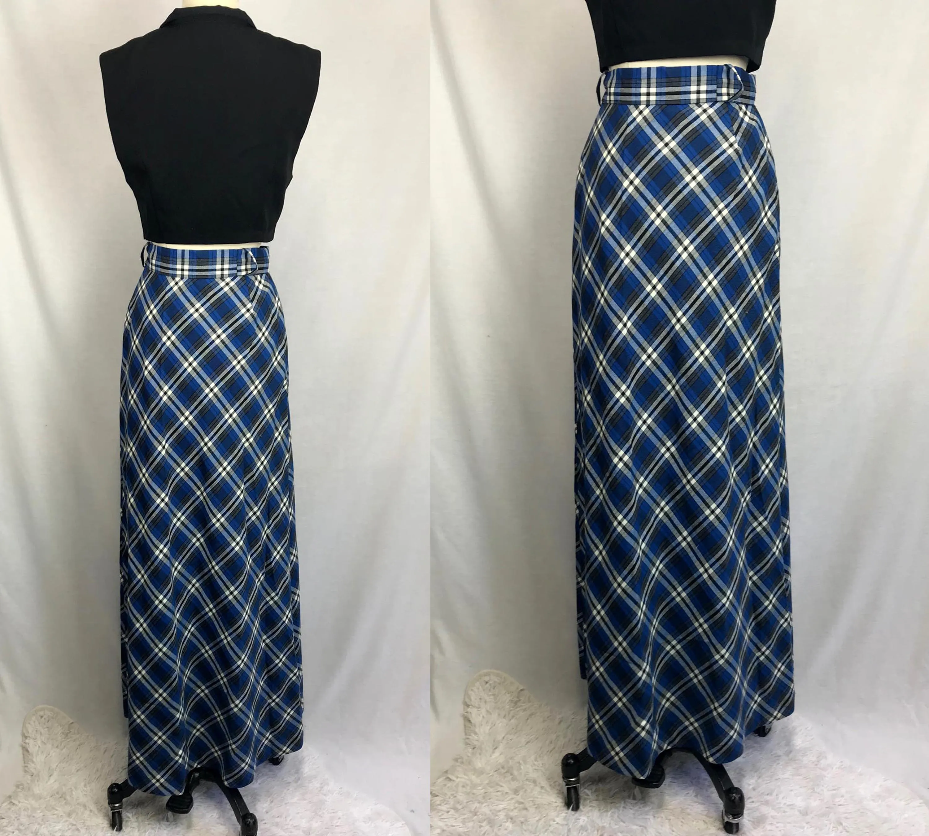 Vintage 60s 70s | Festival Grunge Boho Plaid High Waisted Maxi Skirt Size S/M