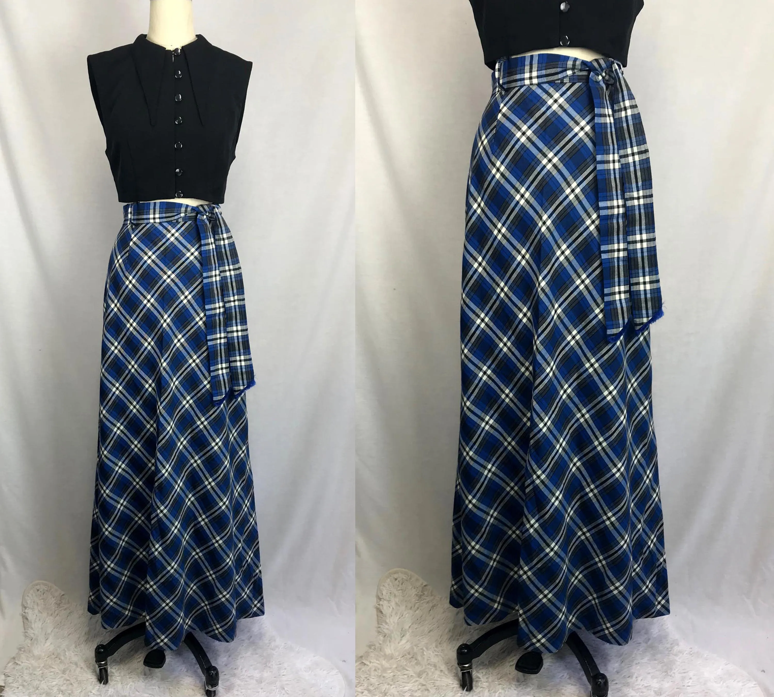 Vintage 60s 70s | Festival Grunge Boho Plaid High Waisted Maxi Skirt Size S/M