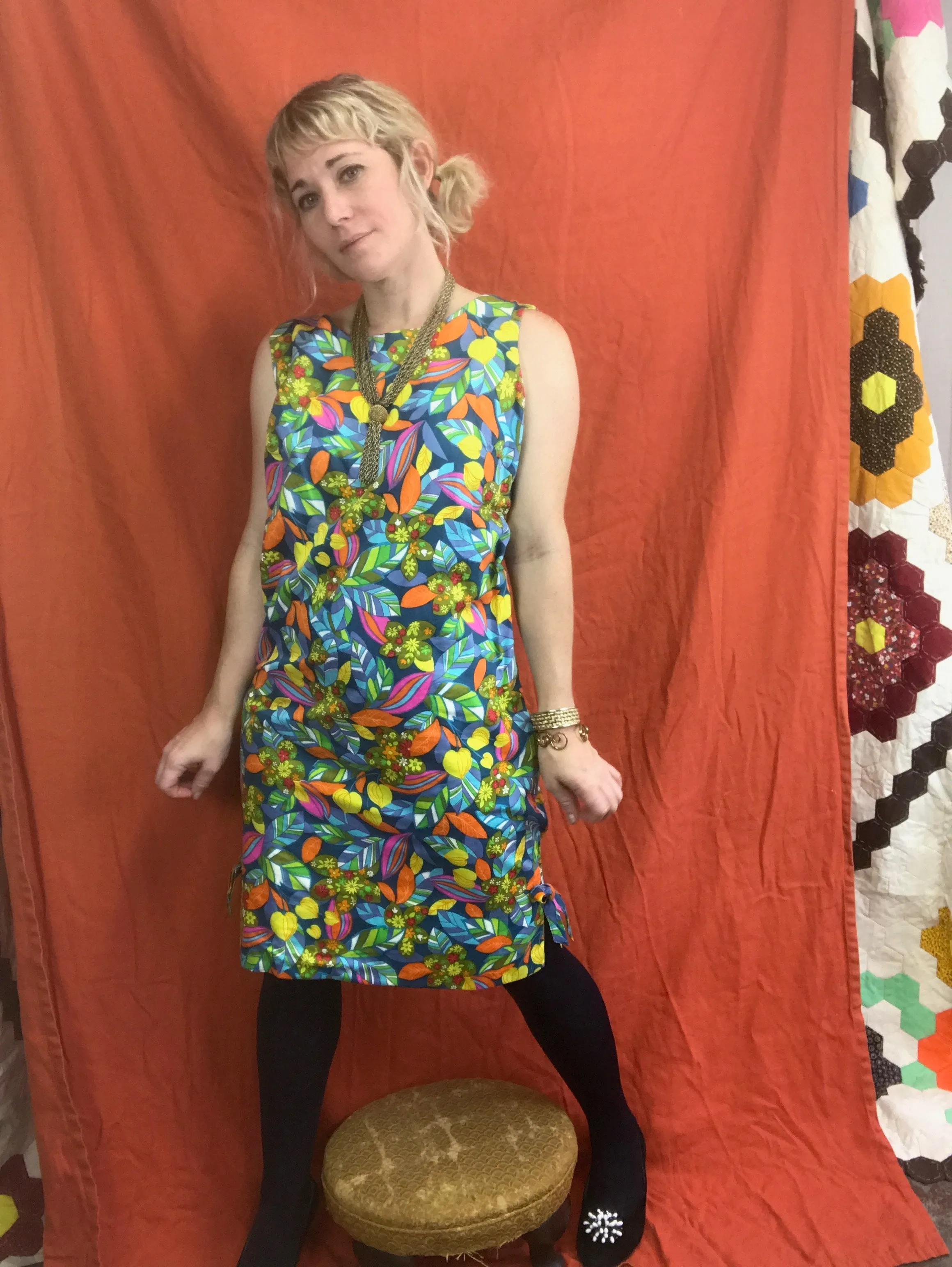 Vintage 60s 70s | Rainbow Cotton Mini MOD Hawaiian GoGo A Line Dress | Size M