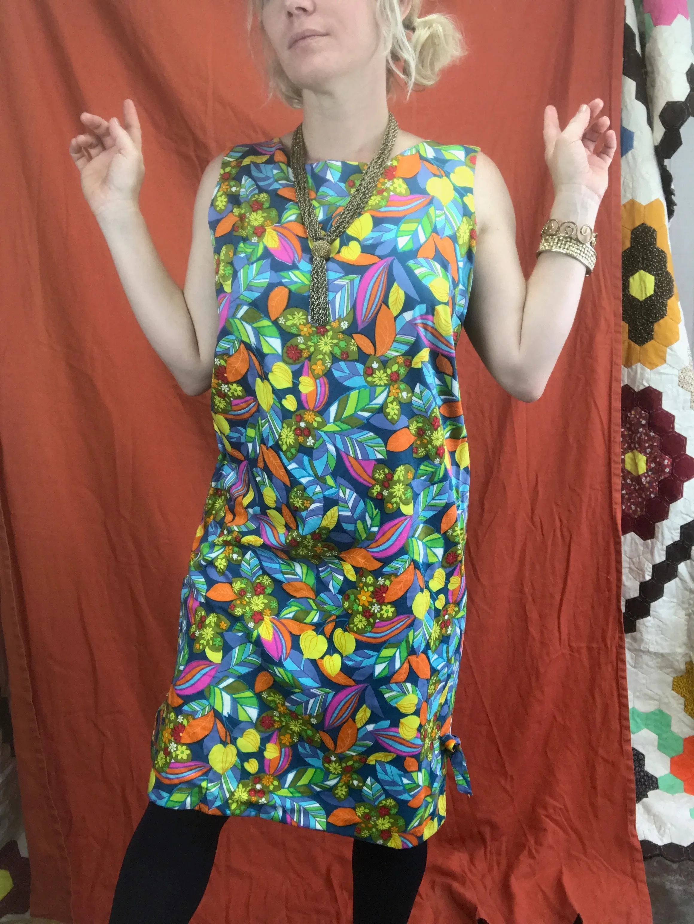 Vintage 60s 70s | Rainbow Cotton Mini MOD Hawaiian GoGo A Line Dress | Size M