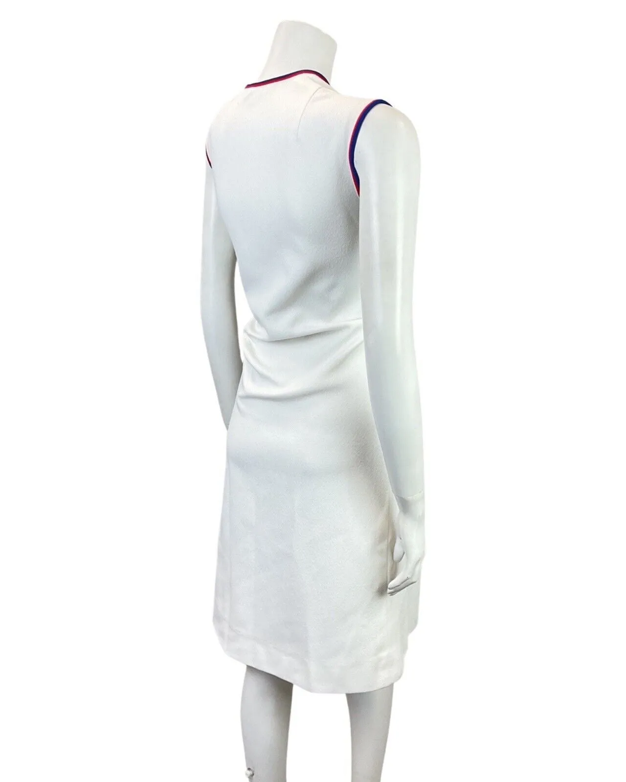 VINTAGE 60s 70s WHITE RED BLUE SLEEVELESS DRESS 12