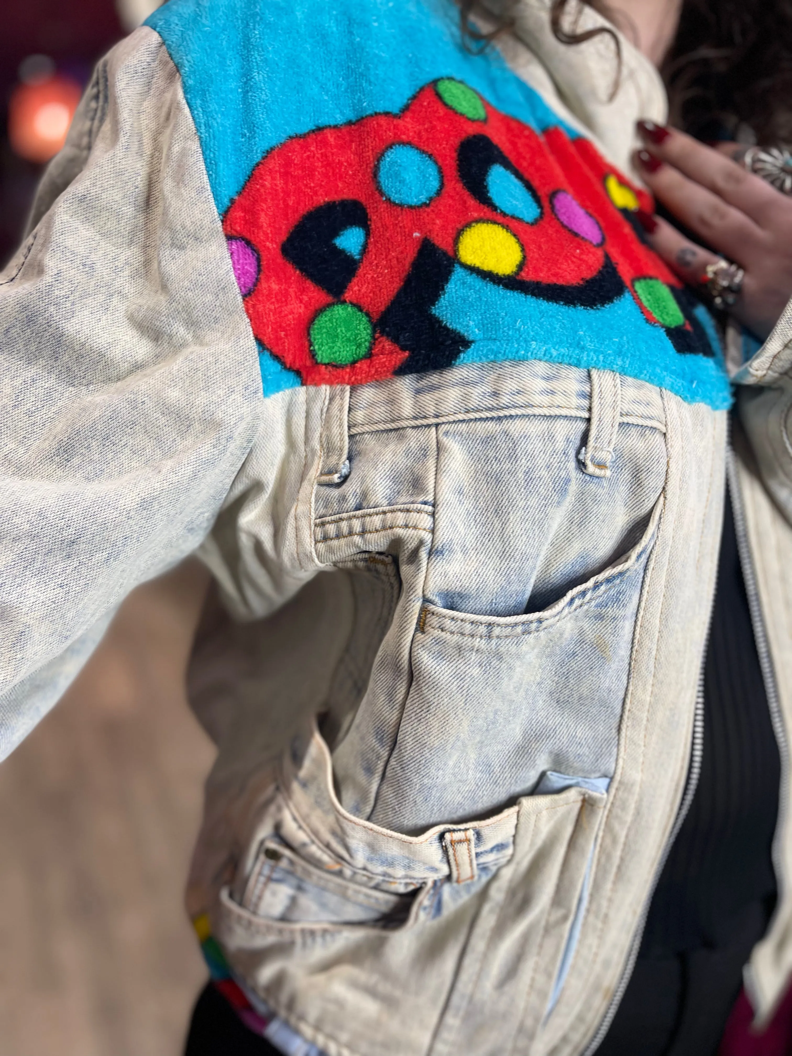 Vintage 80s Patchwork Popeye Jean Jacket