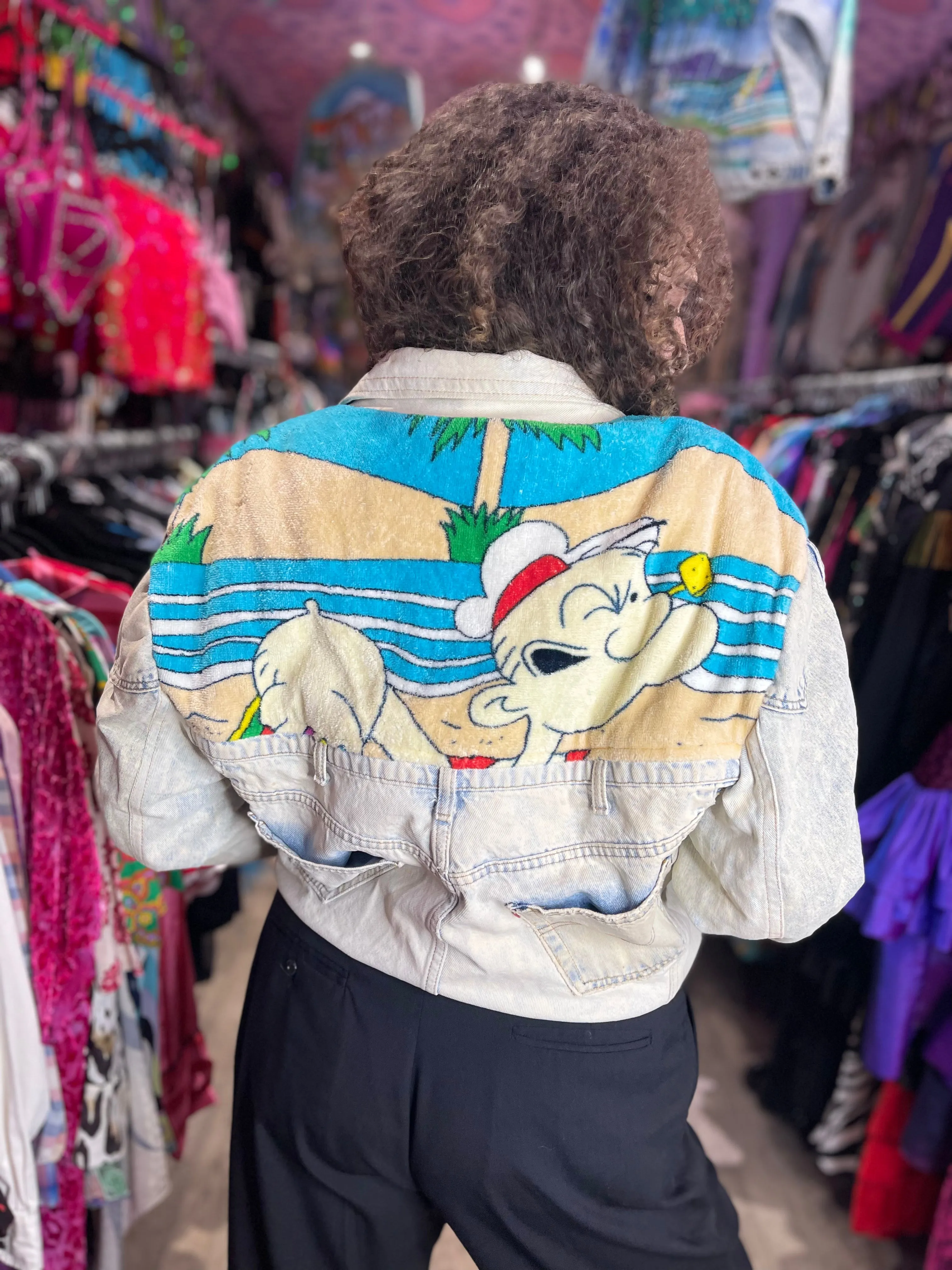 Vintage 80s Patchwork Popeye Jean Jacket