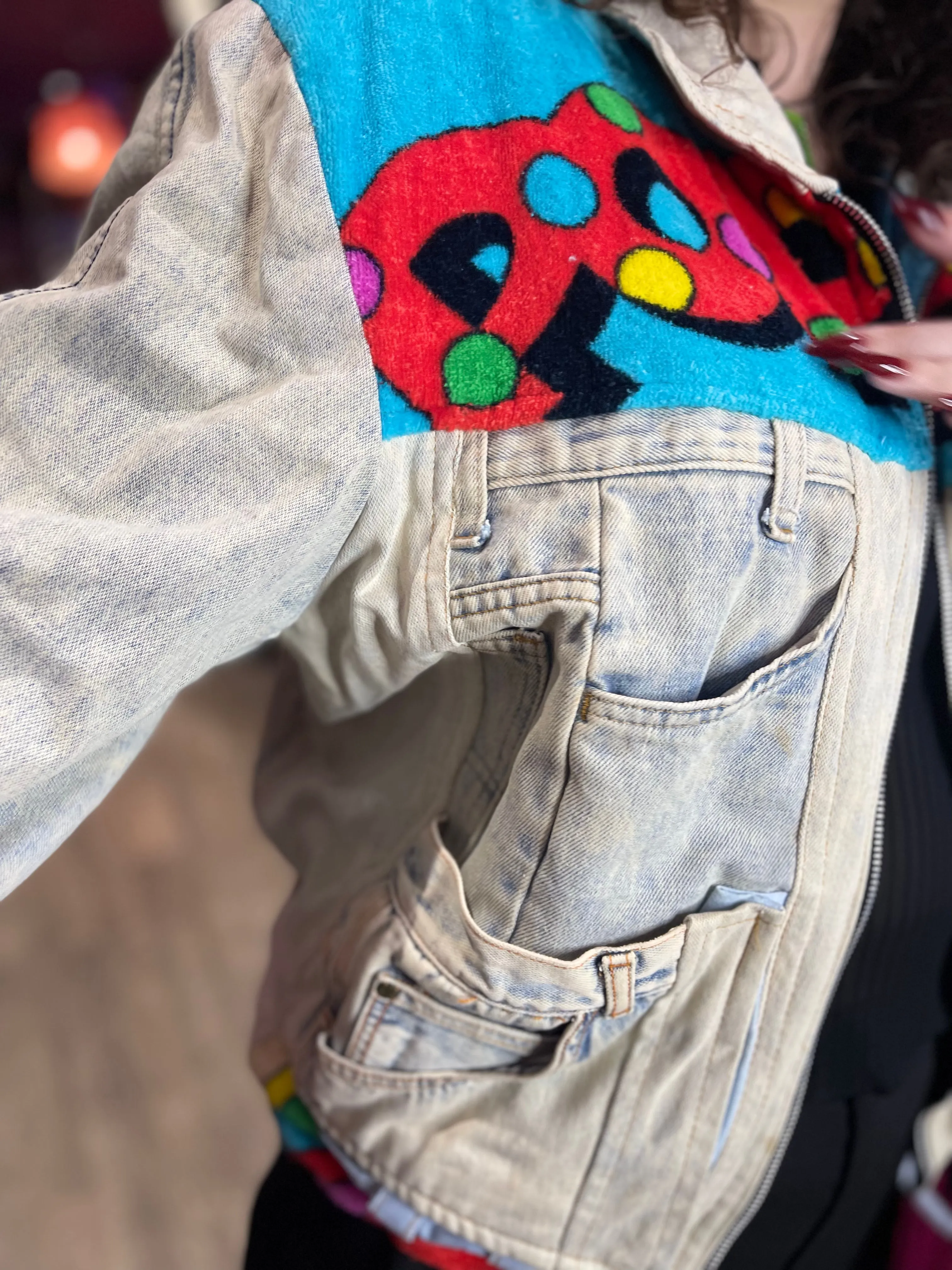 Vintage 80s Patchwork Popeye Jean Jacket