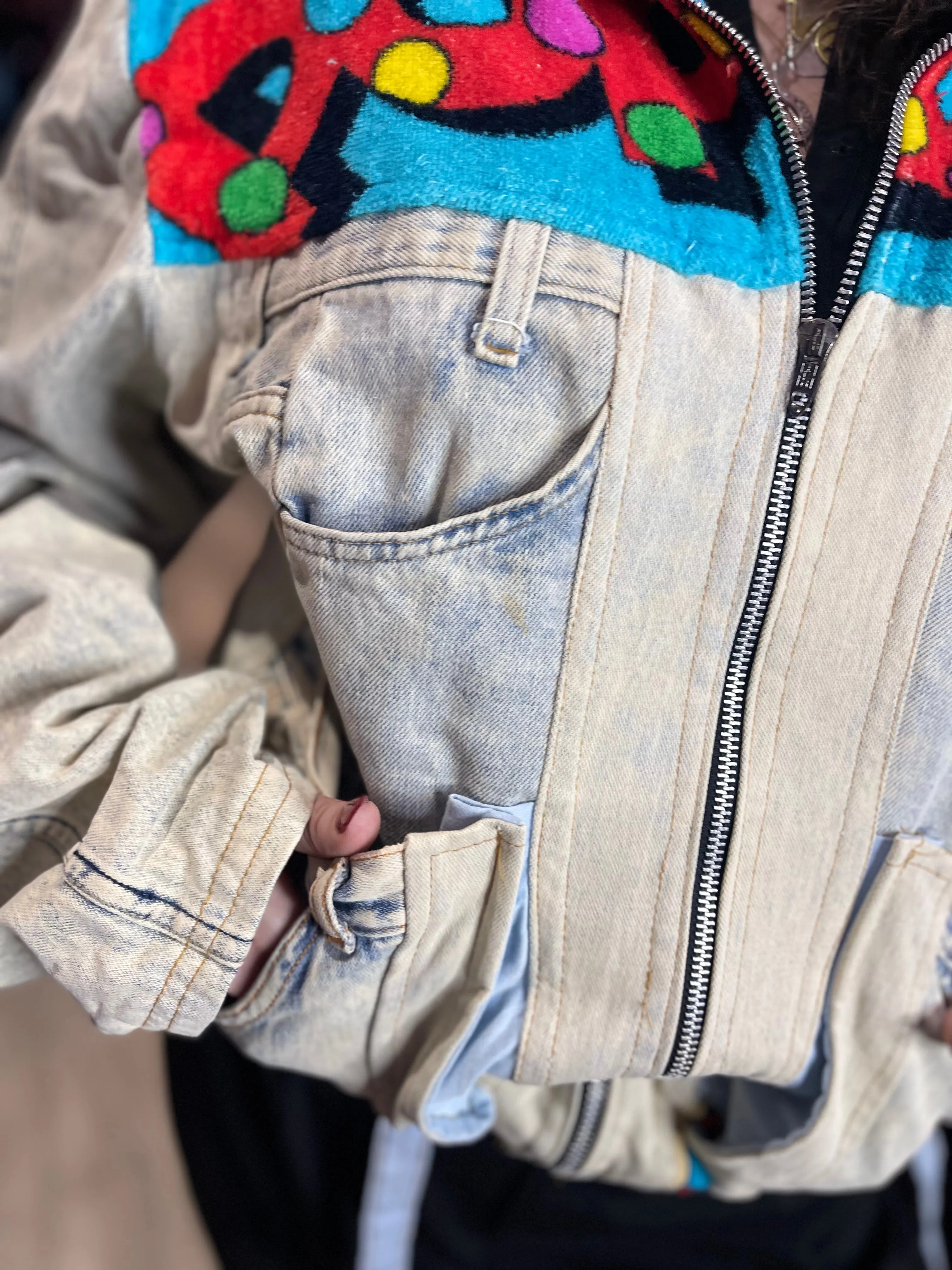 Vintage 80s Patchwork Popeye Jean Jacket