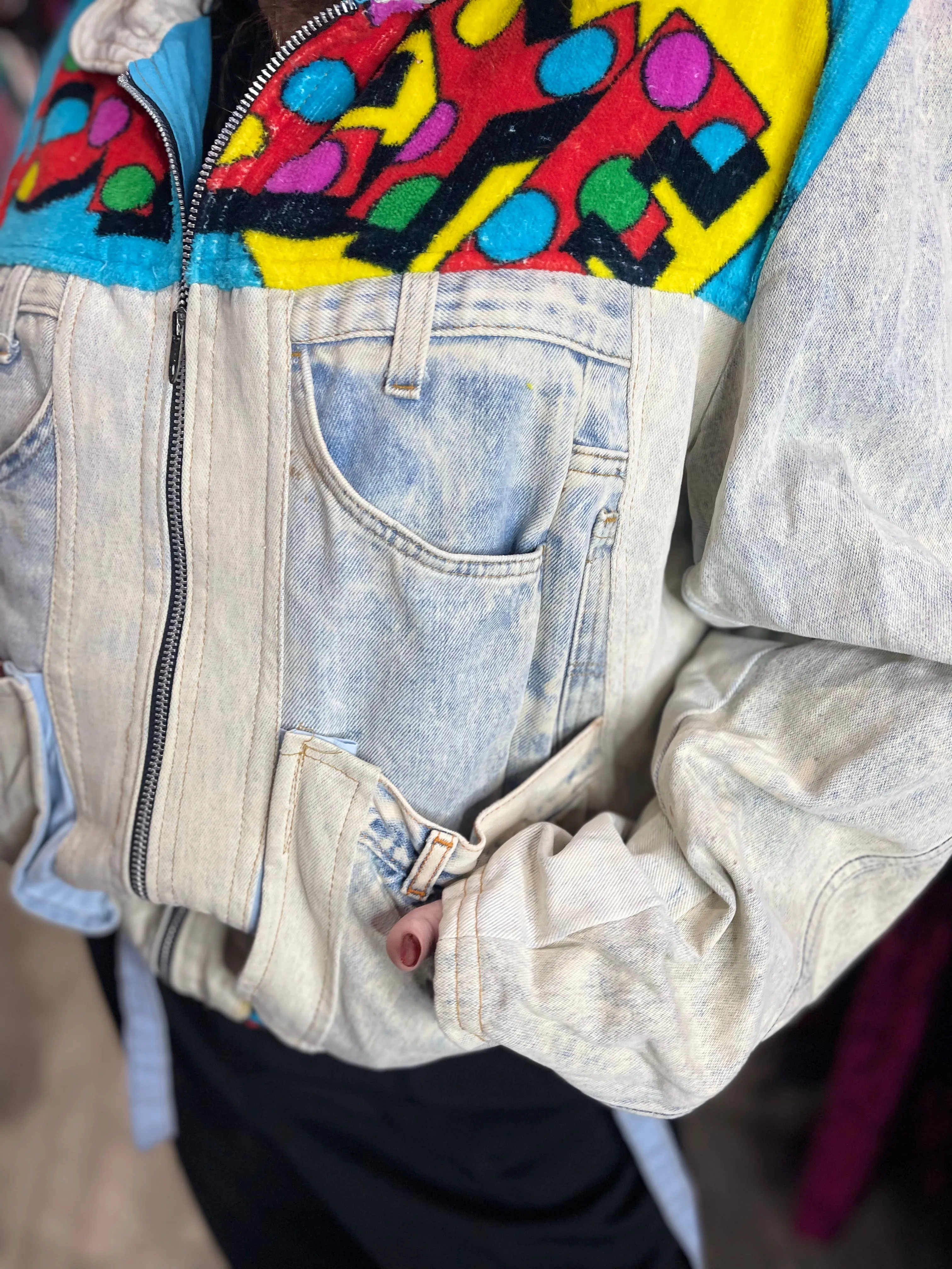 Vintage 80s Patchwork Popeye Jean Jacket