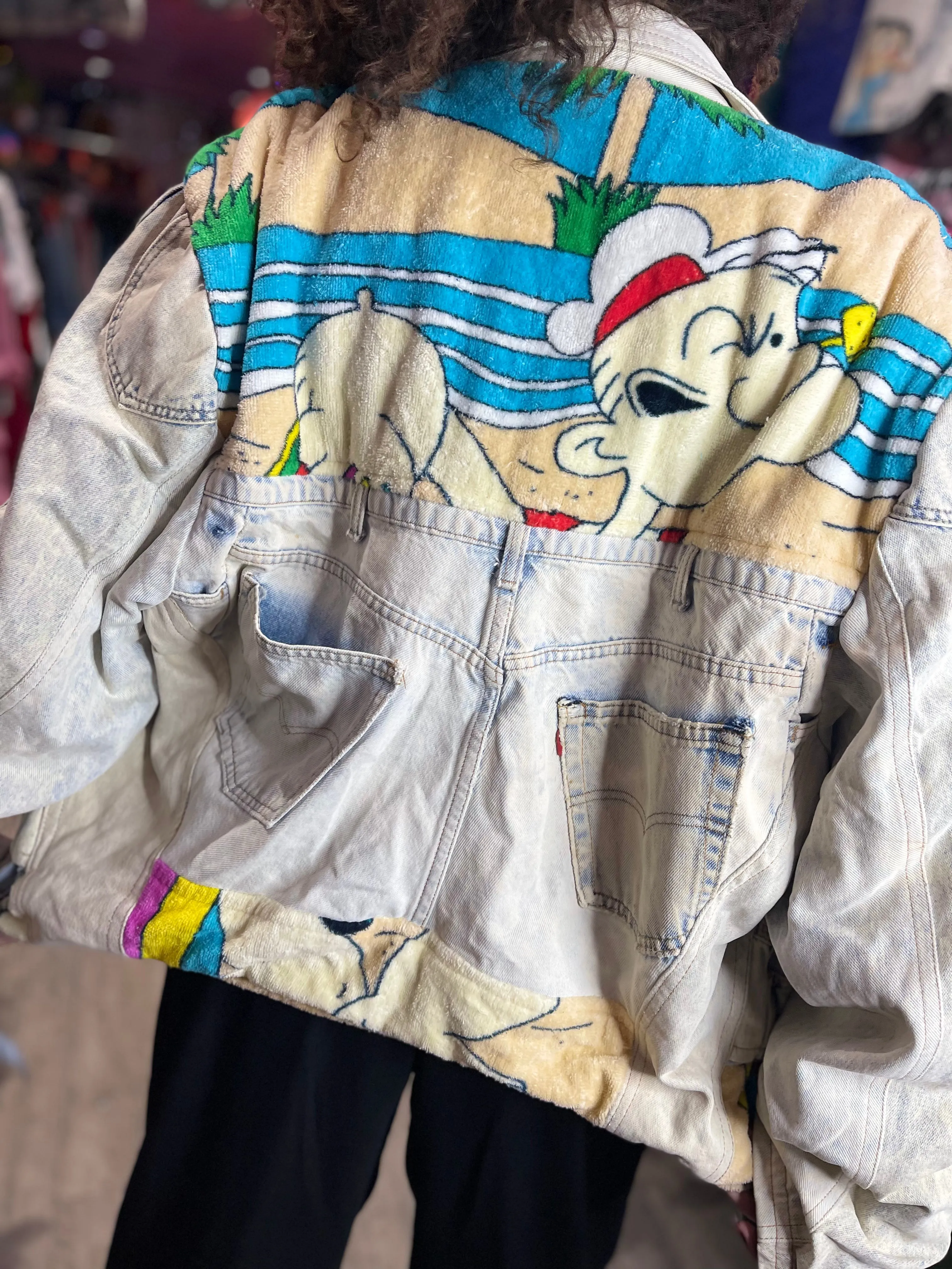 Vintage 80s Patchwork Popeye Jean Jacket