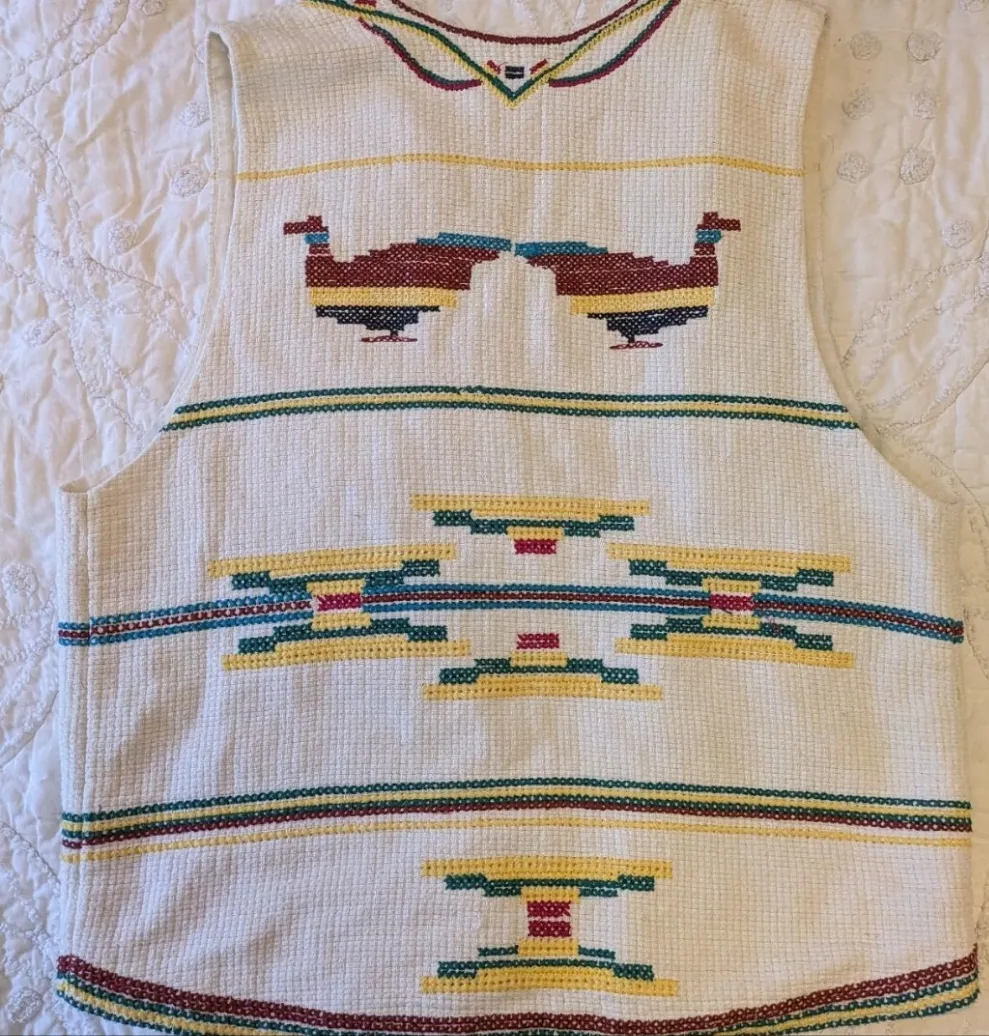 Vintage Handwoven Vest Native American bird Motifs M/L