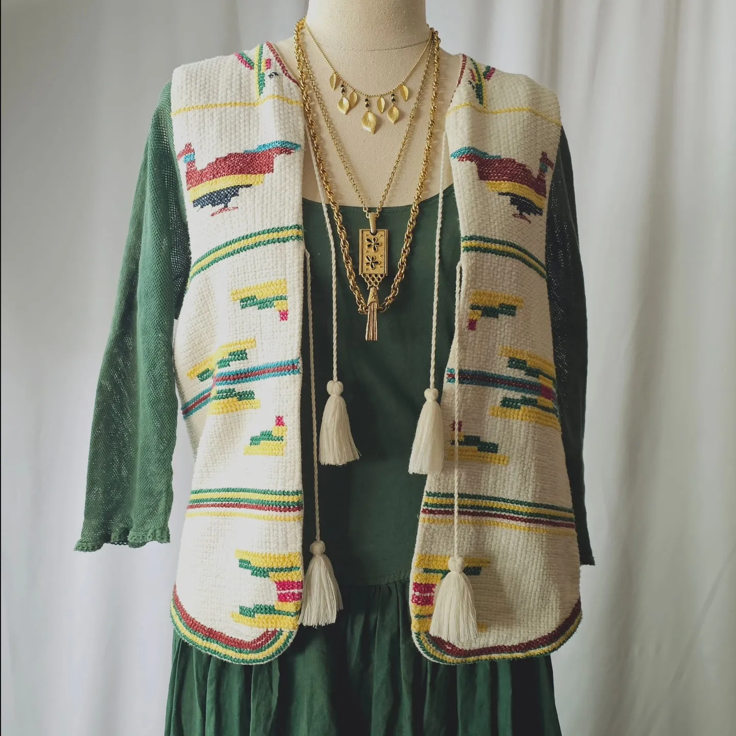 Vintage Handwoven Vest Native American bird Motifs M/L