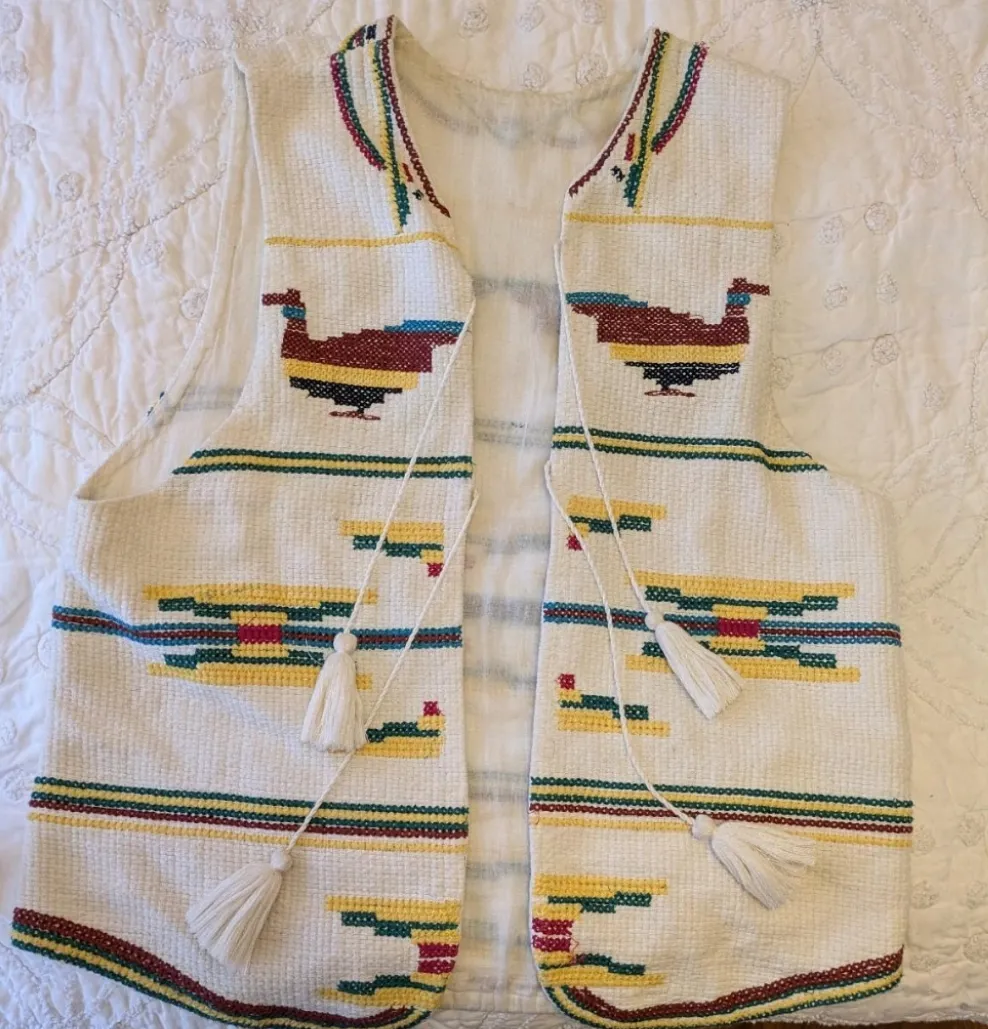 Vintage Handwoven Vest Native American bird Motifs M/L