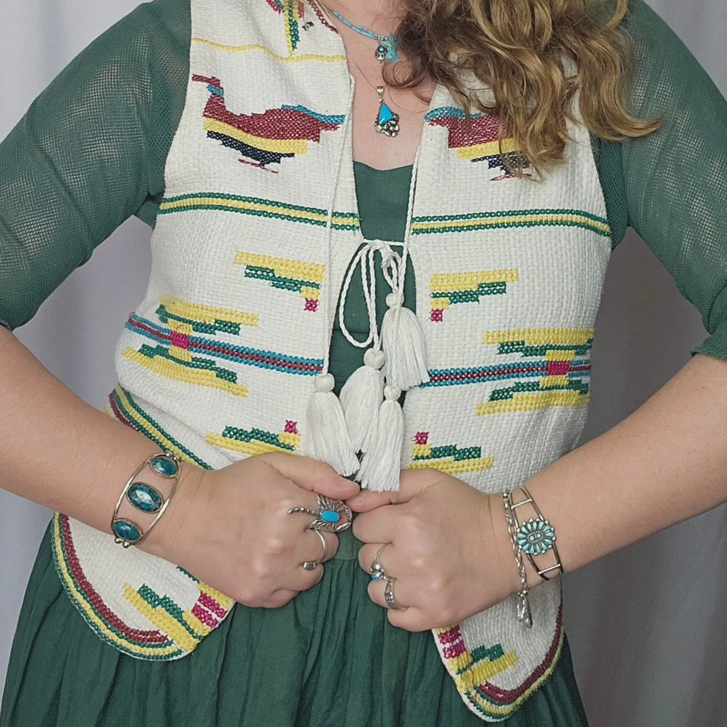 Vintage Handwoven Vest Native American bird Motifs M/L