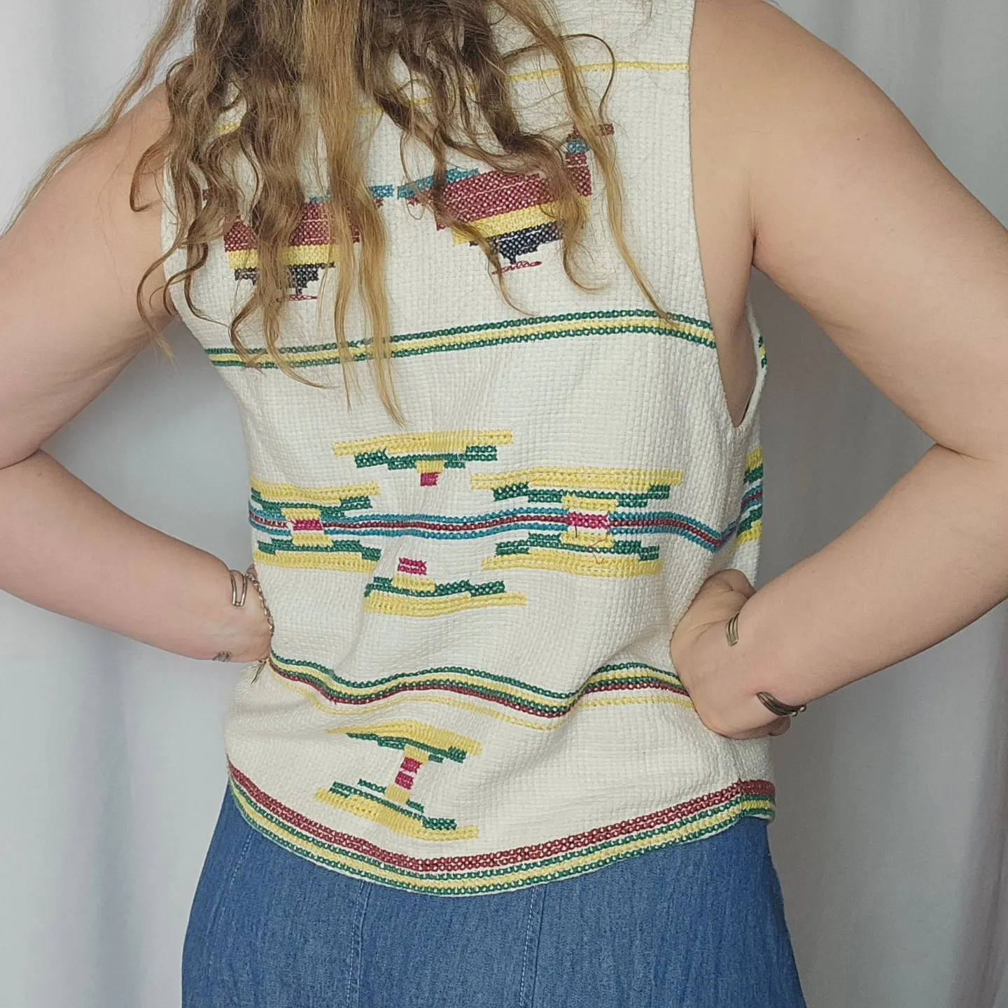 Vintage Handwoven Vest Native American bird Motifs M/L