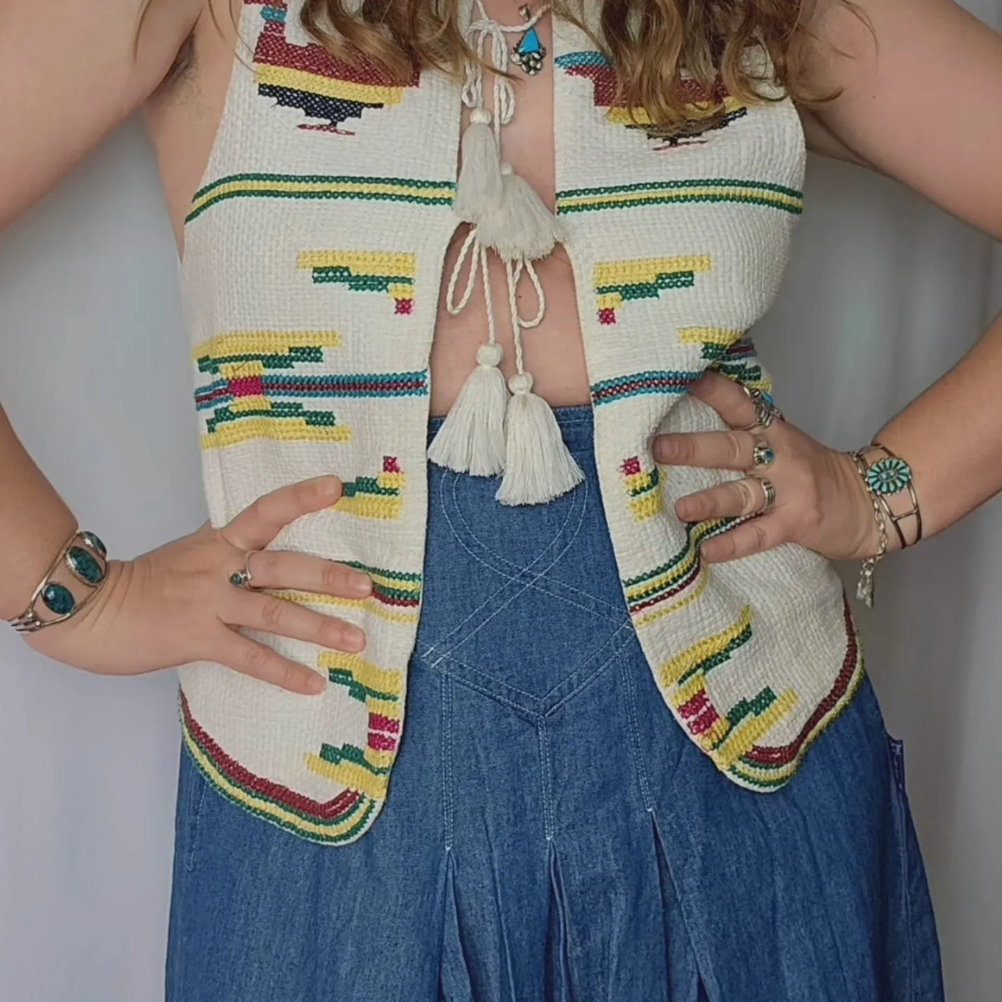 Vintage Handwoven Vest Native American bird Motifs M/L