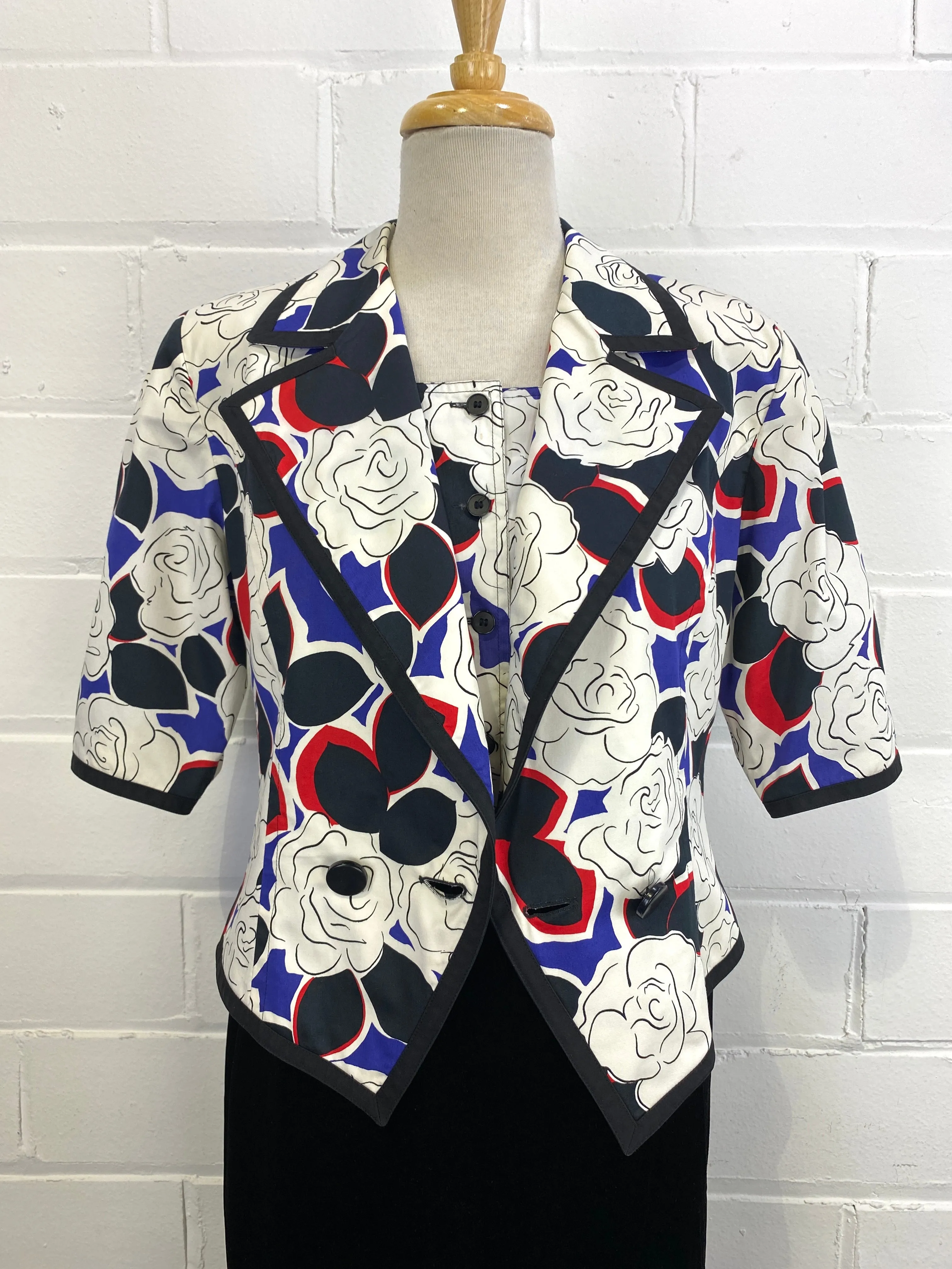 Vintage Mid-80s Guy Laroche Abstract Floral Cropped Cotton Jacket and Blouse Set