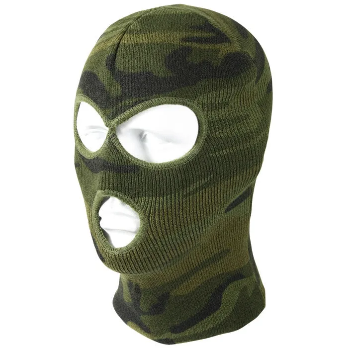 Woodland Camouflage - Deluxe 3-Hole Face Mask